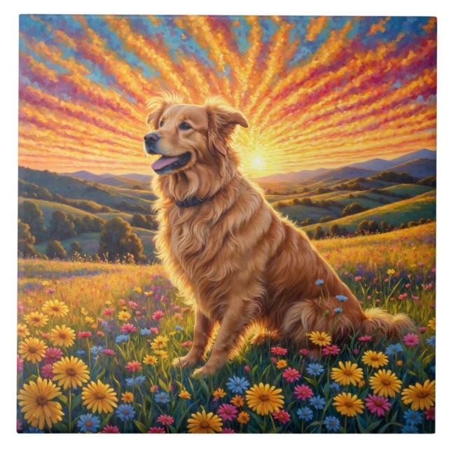 Golden Retriever Hund Fliese (Vorderseite)