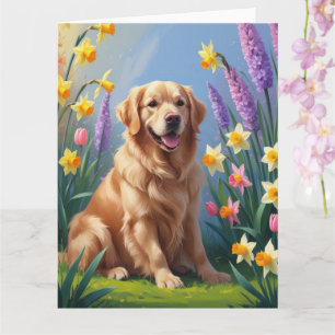 Golden-Retriever-Hund Frühlingsblumen Malerei Karte