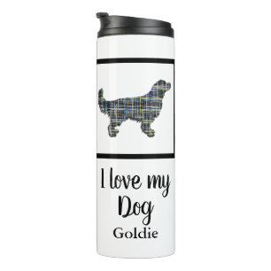 Golden Retriever Hund Gelb & Blau Silhouette Thermosbecher