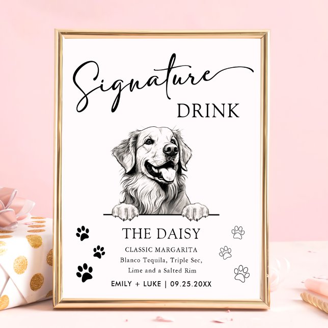 Golden Retriever Hund Hochzeit Signature Drink Zei Poster (Von Creator hochgeladen)