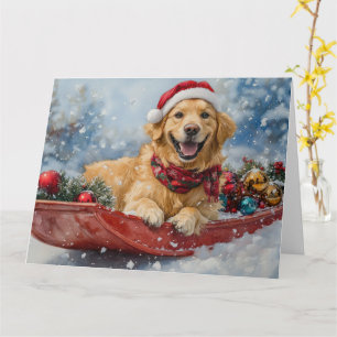 Golden Retriever Hund im Schlitten Schnee Weihnach Karte