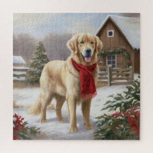 Golden Retriever Hund im Schnee Weihnachten