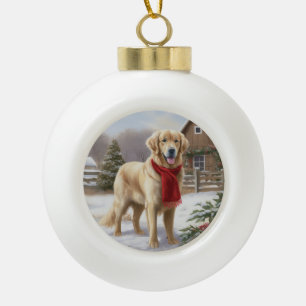 Golden Retriever Hund im Schnee Weihnachten  Keramik Kugel-Ornament