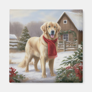 Golden Retriever Hund im Schnee Weihnachten Magnet