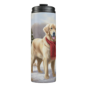 Golden Retriever Hund im Schnee Weihnachten  Thermosbecher