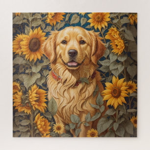 Golden Retriever Hund im Sonnenblumenfeld