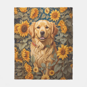 Golden Retriever Hund im Sonnenblumenfeld Fleecedecke