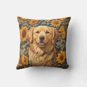 Golden Retriever Hund im Sonnenblumenfeld Kissen