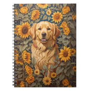 Golden Retriever Hund im Sonnenblumenfeld Notizblock