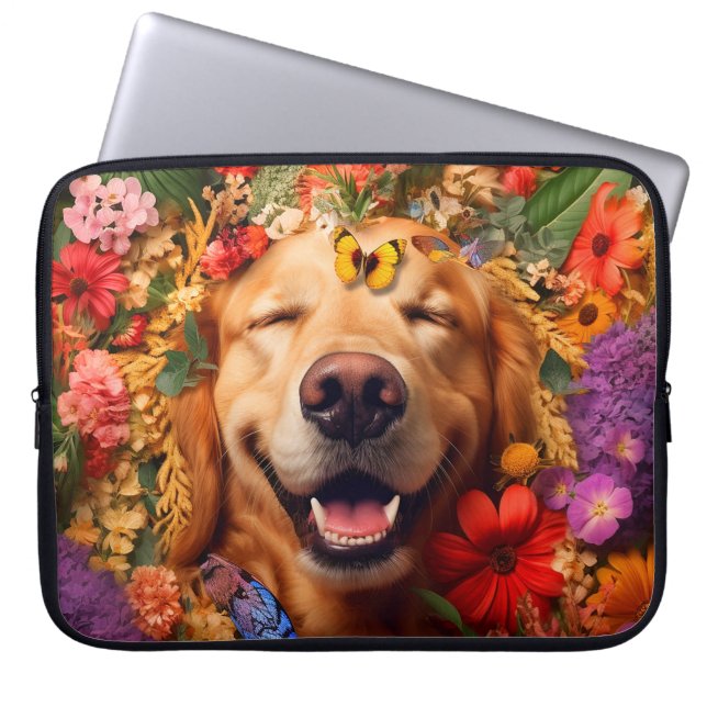 Golden Retriever Hund mit Blume Laptop Bag Laptopschutzhülle (Vorderseite)
