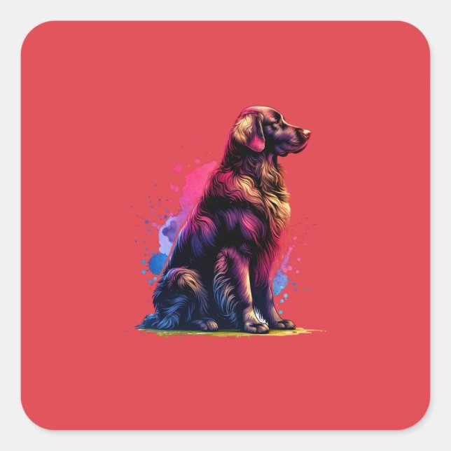 Golden Retriever Hund mit flacher Beschichtung Quadratischer Aufkleber (Vorderseite)