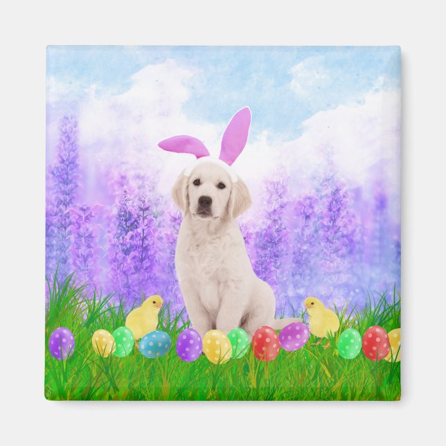 Golden Retriever Hund mit Ostereiern Bunny Chicks Magnet (Vorne)