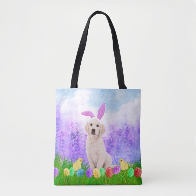 Golden Retriever Hund mit Ostereiern Bunny Chicks Tasche (Vorderseite)