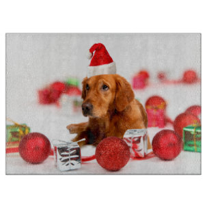Golden Retriever Hund mit roter Santa-Mütze Weihna Schneidebrett