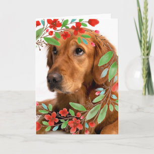 Golden Retriever Hund mit Wasserfarbe-Rot-Blumen Karte