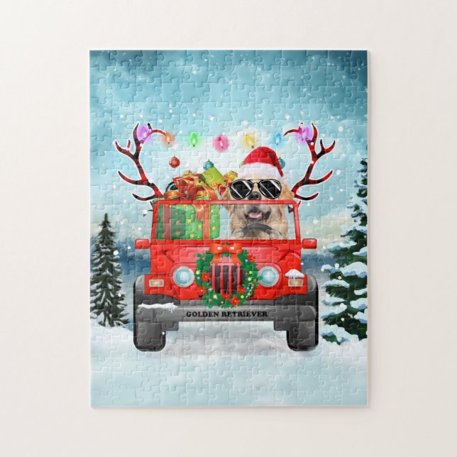 Golden Retriever Hund mit Weihnachtsgeschenken (Vertikal)