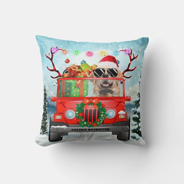 Golden Retriever Hund mit Weihnachtsgeschenken Kissen (Vorderseite)