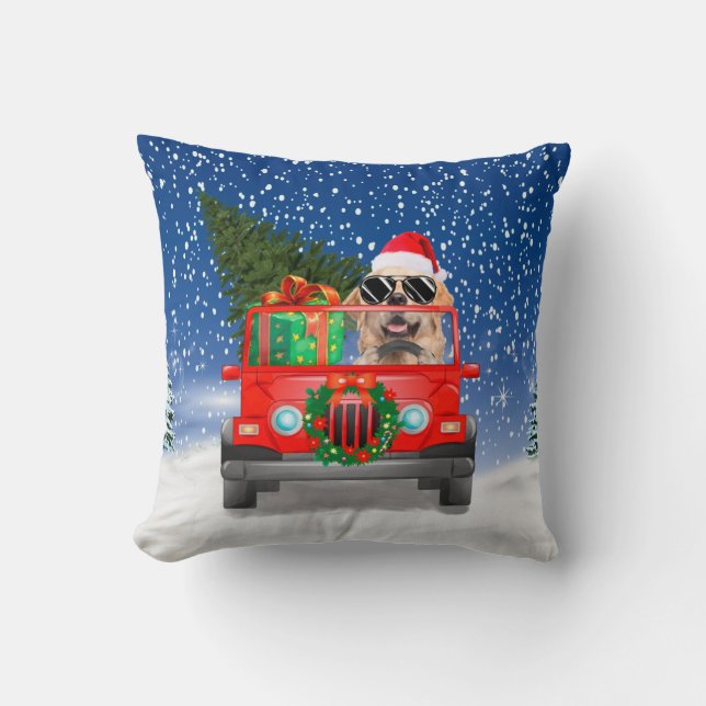 Golden Retriever Hund mit Weihnachtsgeschenken Kissen (Vorderseite)