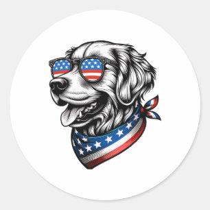 Golden Retriever Hund Patriotisch 4. Juli Amerika Runder Aufkleber