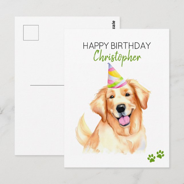 Golden Retriever Hund Personalisiert Happy Birthda Postkarte (Vorne/Hinten)