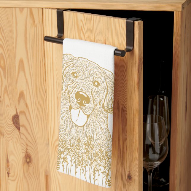 Golden Retriever Hund Personalisiert Zeichnend Han Geschirrtuch (Drittel gefaltet)