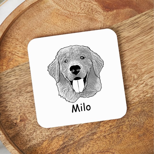 Golden Retriever Hund Personalisiert Zeichnend Han Rechteckiger Pappuntersetzer (Von Creator hochgeladen)