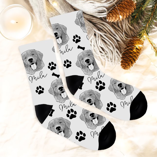 Golden Retriever Hund Personalisiert Zeichnend Han Socken (Von Creator hochgeladen)
