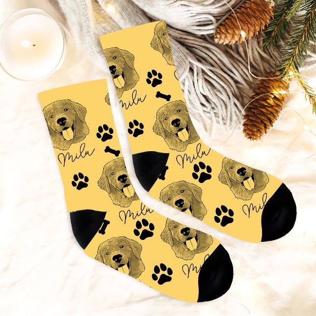 Golden Retriever Hund Personalisiert Zeichnend Han Socken (Von Creator hochgeladen)