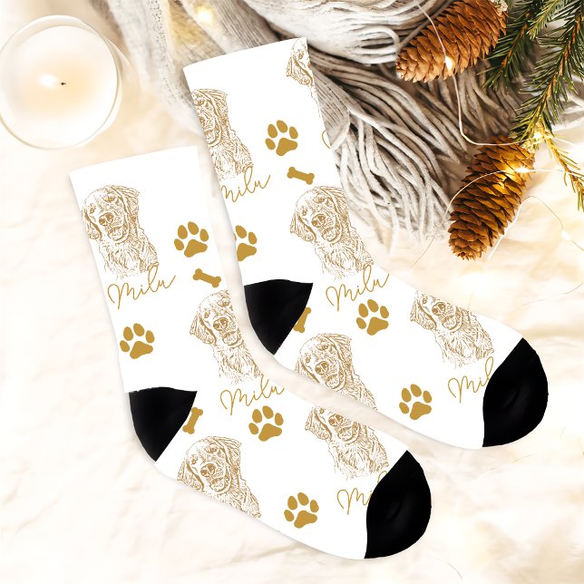 Golden Retriever Hund Personalisiert Zeichnend Han Socken (Von Creator hochgeladen)