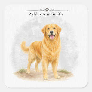 Golden Retriever Hund Personalisierter Name Quadratischer Aufkleber
