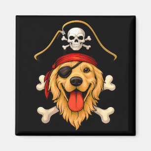 Golden Retriever Hund Pirat Jolly Roger Flagge Magnet