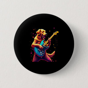 Golden Retriever Hund Playing Electric Guitar Rock Button