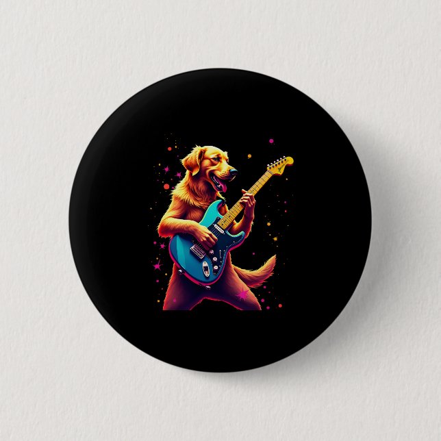 Golden Retriever Hund Playing Electric Guitar Rock Button (Vorderseite)