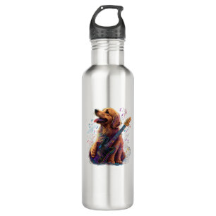 Golden Retriever Hund Playing Electric Guitar Rock Edelstahlflasche