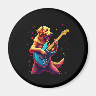 Golden Retriever Hund Playing Electric Guitar Rock Magnet