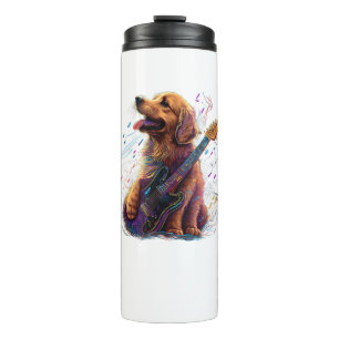 Golden Retriever Hund Playing Electric Guitar Rock Thermosbecher