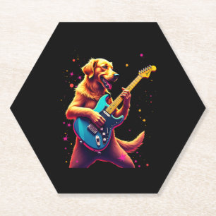 Golden Retriever Hund Playing Electric Guitar Rock Untersetzer