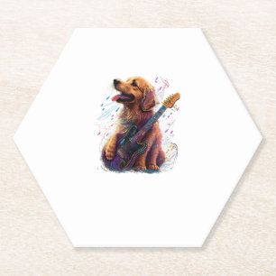 Golden Retriever Hund Playing Electric Guitar Rock Untersetzer