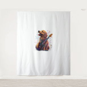 Golden Retriever Hund Playing Electric Guitar Rock Wandteppich