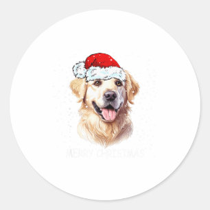 Golden Retriever Hund Santa Weihnachtsbeleuchtung Runder Aufkleber