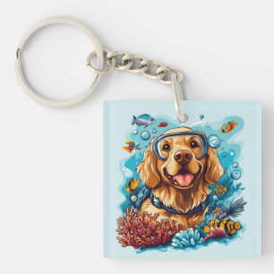 Golden Retriever Hund Schnorcheln am Korallenriff Schlüsselanhänger