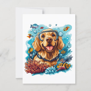 Golden Retriever Hund Schnorcheln Korallenriff Postkarte