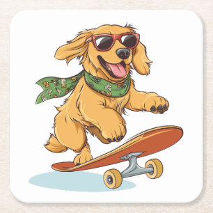 Golden Retriever Hund Skateboarding Rechteckiger Pappuntersetzer