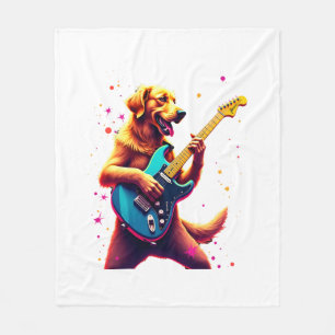 Golden Retriever Hund spielt E-Gitarre Rock Fleecedecke
