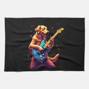 Golden Retriever Hund spielt E-Gitarre Rock Geschirrtuch
