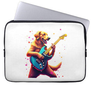 Golden Retriever Hund spielt E-Gitarre Rock Laptopschutzhülle