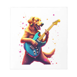 Golden Retriever Hund spielt E-Gitarre Rock Notizblock