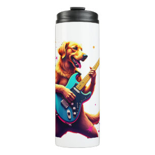 Golden Retriever Hund spielt elektrische Gitarre R Thermosbecher