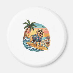 Golden Retriever Hund Surft Surfboard Sonnenunterg Magnet