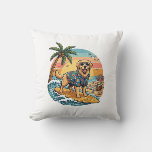 Golden Retriever Hund Surft Surfbrett Sonnenunterg Kissen